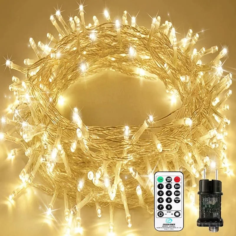 Nurkoo Guirnalda de luces LED 35m 300 LED con mando a distancia, temporizador, función de recordatorio, impermeable IP65, para interior y exterior, bajo voltaje, guirnalda de luces para fiestas, Navidad — Luces Navidad