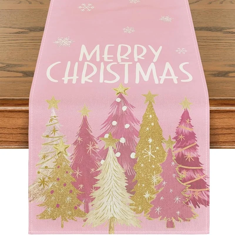 BSITSSS Rosa Camino de Mesa Navidad, 33 x 180 CM, Largo Camino de Mesa Moderno Navidad, Resistente a Las Manchas Decoracion Mesa Comedor Papá Noel, Lavable Christmas Table Runner — Hogar y cocina