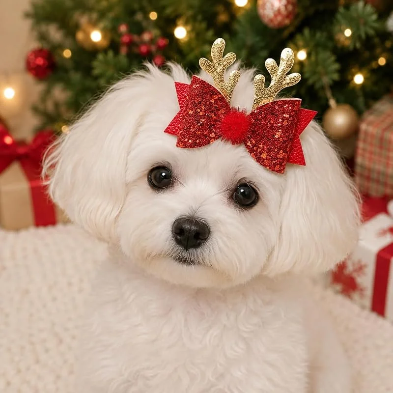 2 lazos para el pelo de mascota con cuernos de reno, accesorio de disfraz de Navidad para perros y gatos (A) — Ropa Navidad