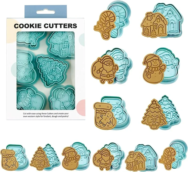 JAMSSOW 6 Piezas Moldes Galletas Navidad, 3D Cortadores de Galletas de Navidad, Cortador de Pastel de Galletas, Moldes de Galletas Navidad Plástico para Cookie, Pasteles, Fondant Decoración de Pasteles — Hogar y cocina