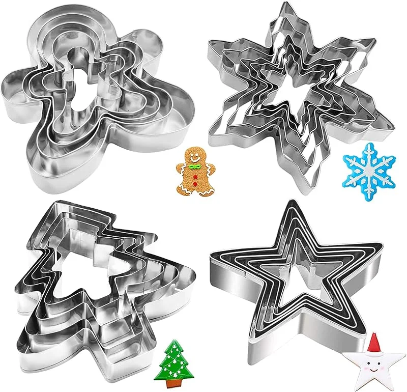 TaimeiMao 20 Piezas Moldes para Galletas Navidad, Acero Inoxidable Galletas Cortador para Cookie, Cortadores de Galletas de Navidad, Forma de Estrella, Hombre de Jengibre, Copos de Nieve, árbol de Navidad (20 piezas) — Hogar y cocina