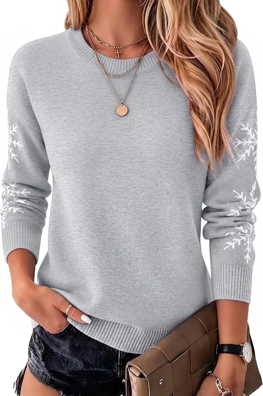 Visita la tienda de Leversic Jersey Mujer Cuello Redondo Copos de Nieve Jersey Punto Navidad — Ropa Navidad