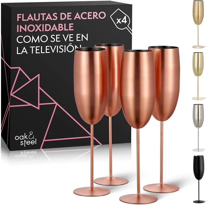 Visita la tienda de OS Oak & Steel ENGLAND Oak & Steel - Copas De Champán De Oro Rosa, Juego De Copas De Acero Inoxidable Mate — Vino y mesa festiva