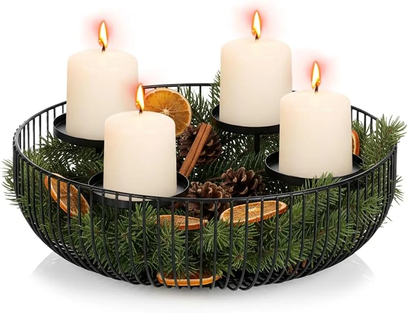 Visita la tienda de Yiomxhi Corona de Adviento Metálico Redondo con 4 Porta Velas — Decoracion Navidad