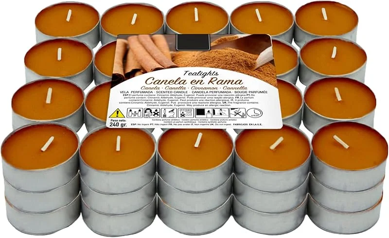 VELAS LUMAR Juego de 60 velas de calentamiento de platos perfumadas canela en rama — Cena a la luz de velas