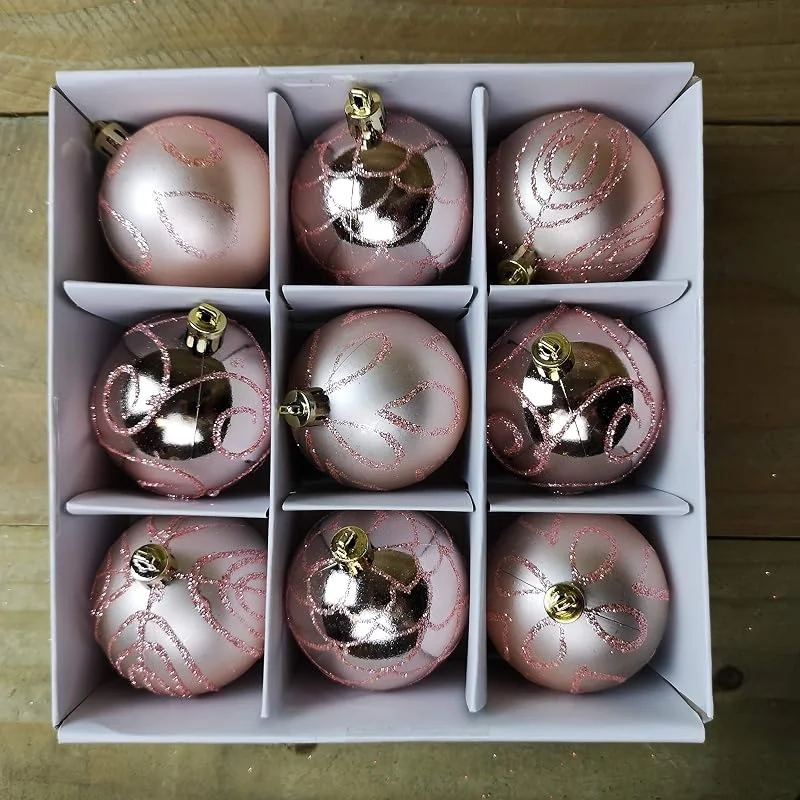 Toyland Paquete de 9 Bolas de árbol de Navidad de 5 cm, Color Oro Rosa, diseño de Remolino con Purpurina, Decoraciones de Navidad — Decoracion Navidad