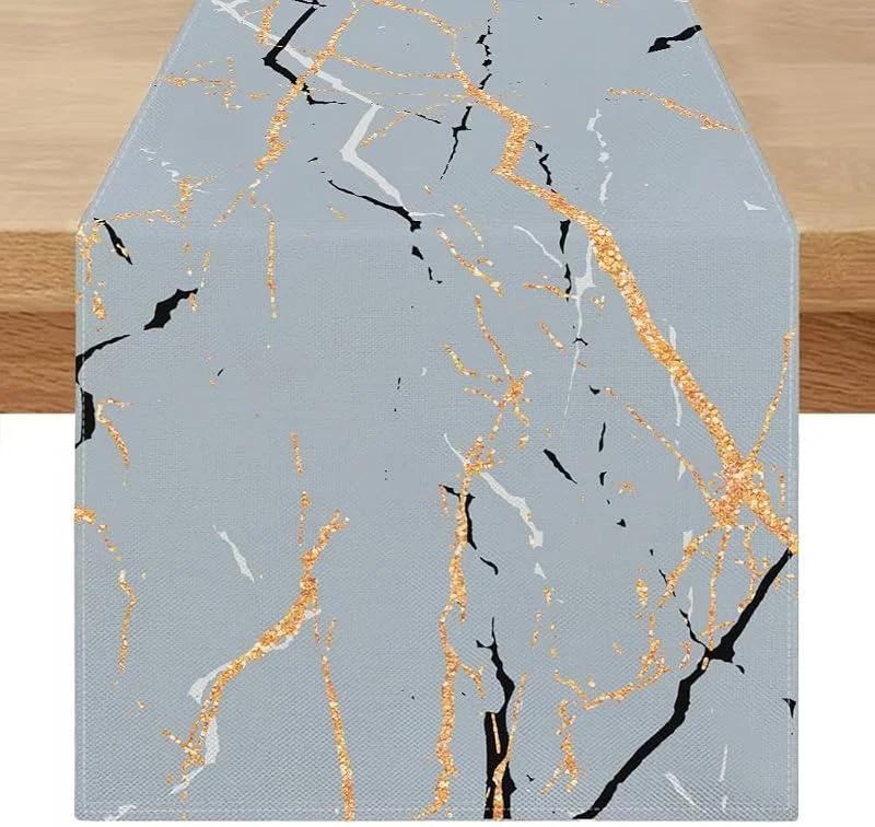 Miuyunya Moderno Camino de Mesa de Lino 40 x 140 cm Gris Camino de Mesa de Otoño Mármol Dorado Textura Casa de Campo Mantel Decorativo para Fiesta, Comedor, Tocador, Dormitorio Mesa de Centro — Hogar y cocina