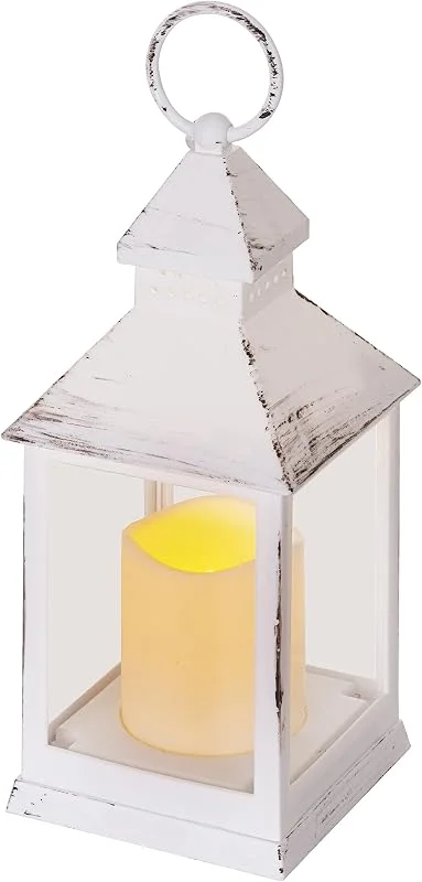 EMOS Farol antiguo con vela LED, diseño vintage y efecto llama, IP20 para interiores, funciona con pilas (3 x AAA), 10.000 horas, color blanco cálido, función de temporizador de 6 horas, 10, 5 x 24 cm — Cena a la luz de velas
