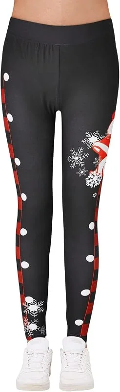 Rave on Friday Mujeres Leggins Patrón de Navidad Pantalones de Yoga Deportivos de Cintura Alta Gimnasio Elástico Elegante Slim Fit Skinny Entrenamiento atlético Pantalones para Correr Medias S-XL — Ropa Navidad