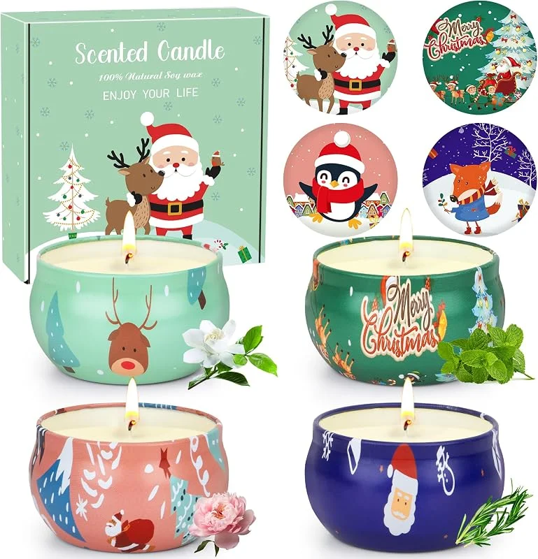 KEARLGMBH 4PCS Velas Aromaticas Grandes, Set Regalo Para Mujeres, Velas de Navidad — Cena a la luz de velas