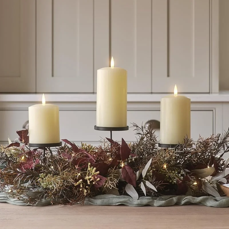 Visita la tienda de Lights4fun Lights4Fun Portavelas trío otoño-Invierno con Marco de Dos gramas Naturales y Tres esferas metálicas Planas, 70 cm de Longitud, Pieza Central Decorativa para Velas TruGlow®, Elegante decoración de — Decoracion Navidad