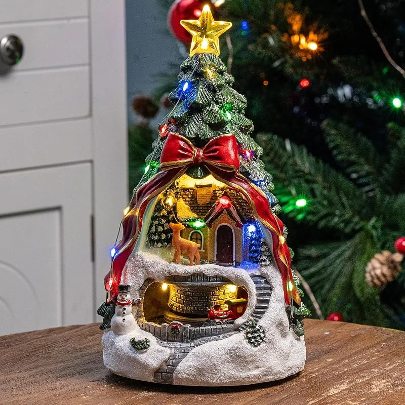 MXwcy Edificio de pueblo de Navidad con luces LED y música (árbol de Navidad) — Decoracion Navidad
