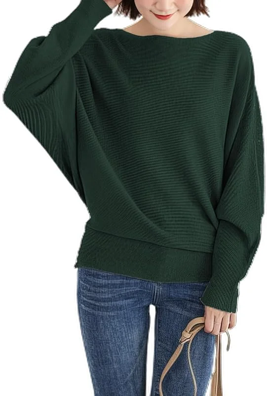 Qin Derdom Mujeres Cuello Barco Manga Batwing Dolman Jersey de Punto Ligero Otoño Invierno Suéter Tops — Ropa Navidad