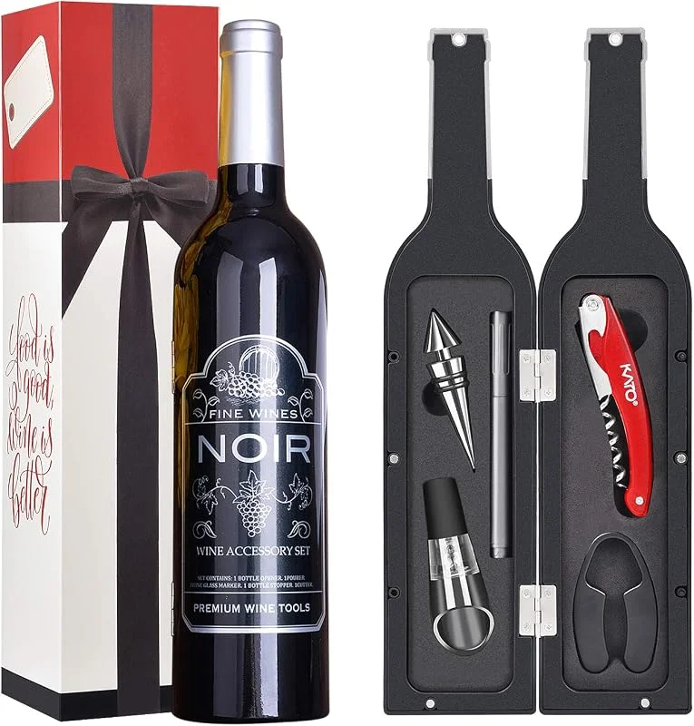 Kato Tirrinia Set de abridores de vino, set de accesorios para vino de 5 piezas de lujo, en caja de regalo, con pegatinas de adherencia estática divertidas y reutilizables, el mejor regalo para los amantes del vino — Vino y mesa festiva