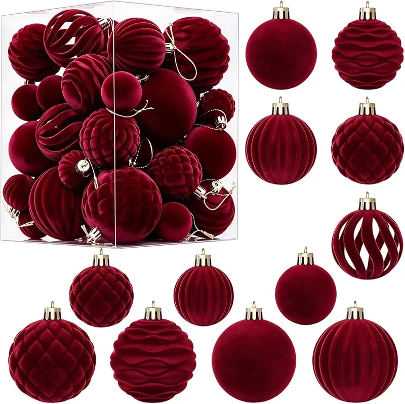Piashow Bolas de Navidad de terciopelo, plástico flocado irrompible, decoración de árbol de Navidad, bola de decoración de Navidad colgante para el hogar y fiestas — Decoracion Navidad