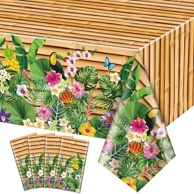 XJLANTTE 4 manteles de fiesta hawaiana de 51 x 86.6 pulgadas, decoración de fiesta Luau, mantel tropical rectangular para decoración de fiesta Aloha, verano, playa, piscina, suministros de fiesta de — Adviento y mesa