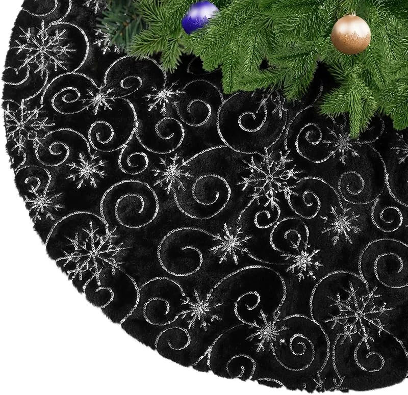 Visita la tienda de KONVINIT KONVINIT Falda de Árbol de Navidad Peluche Lentejuelas de Copos de Nieve — Adviento y mesa