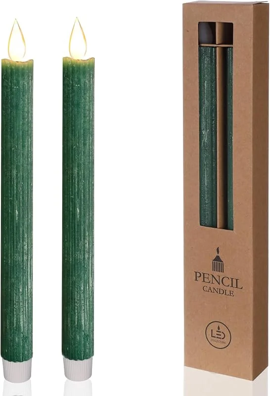 Comforder 2 Velas LED de Cera Auténtica con Temporizador (Verde Musgo) — Luces Navidad