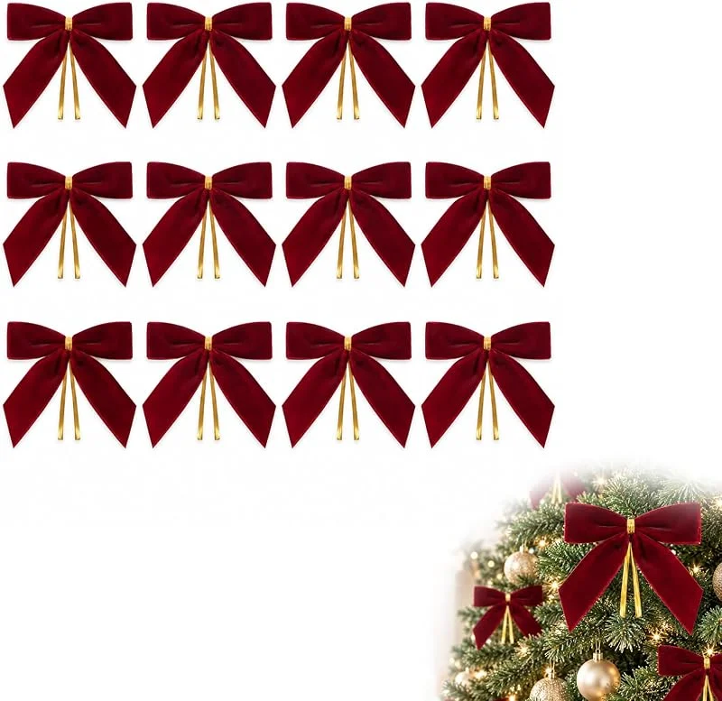 Beoveo 12 Lazos de Terciopelo para Árbol de Navidad y Regalos — Envoltorio regalo
