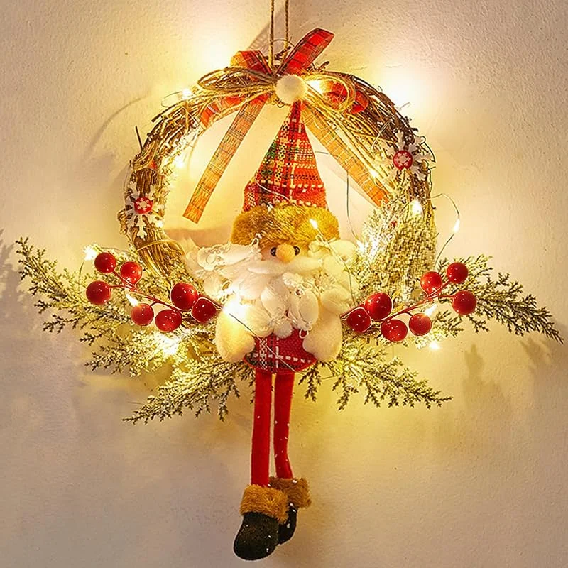 Capgoost Corona para puerta de Navidad, 35 cm, corona decorativa para puerta con 30 ledes, guirnalda de Navidad, guirnalda de Navidad, decoración para puerta, ventana (Papá Noel) — Decoracion Navidad