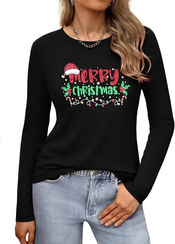 Visita la tienda de Gyabnw Gyabnw Camisa Navideña Mujer Manga Larga Cuello Redondo — Ropa Navidad