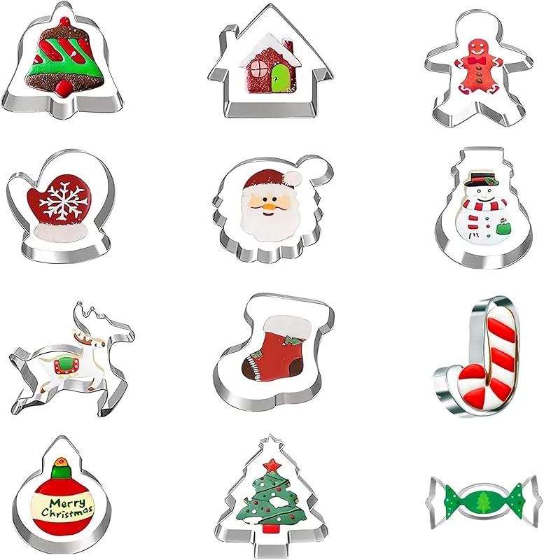 CLHXWU 12 Piezas Cortadores de Galletas Navidad, Moldes Galletas Navidad de Acero Inoxidable, Cortadores de Galletas NavideñAs Para Hornear — Hogar y cocina