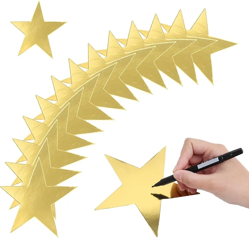 FIUTEKO Estrellas de Papel Dorado 15 cm Set 48 piezas de Estrellas de Papel DIY, Decoración de estrellas Oro Adesivas para Pared, Ventana, Fiesta, Boda, Navidad Estrellas de papel Grandes Brillantes — Decoracion Navidad