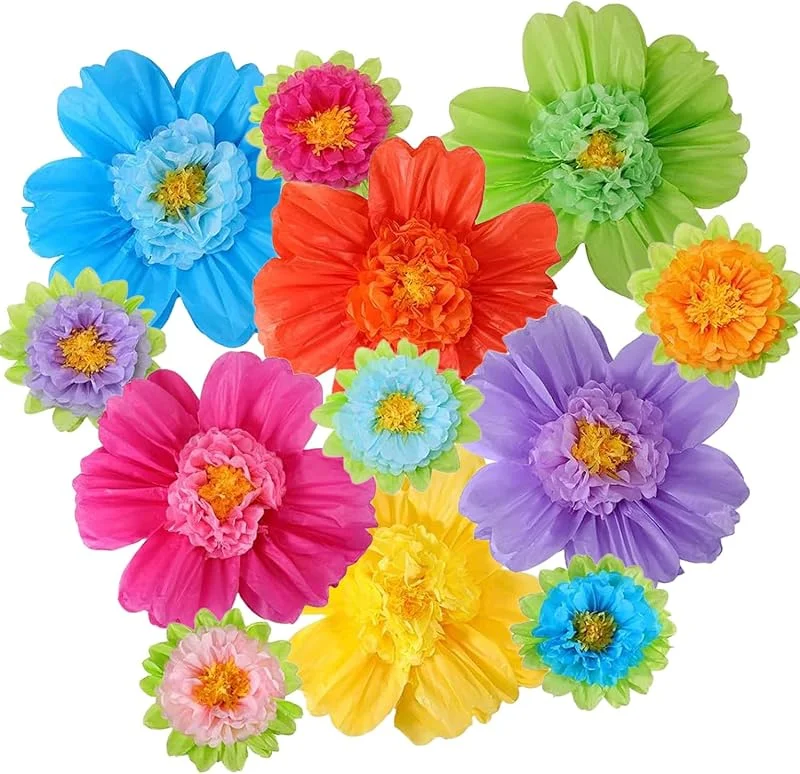 Acidea Flores grandes de papel de seda coloridas de 20 pulgadas, hechas a mano, flores gigantes de papel para fiesta de carnaval mexicano, 12 piezas para telón de fondo de fiesta floral, boda — Envoltorio regalo