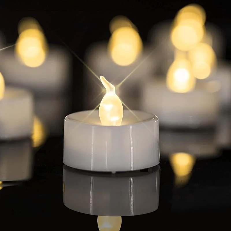 YiYFiT Romantical, Velas de té falsas, 2 velas de té LED parpadeantes con batería amarilla cálida, velas realistas sin llama para Pascua, Halloween, centro de mesa, decoración de spa — Cena a la luz de velas