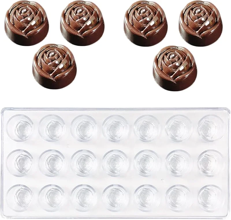 Eterspr Transparent Schokoladenform, Pralinenform Backform Backzubehör aus Polycarbonat, für Süßigkeiten, Hochzeits oder Geburtstagskuchen DIY(Forma de Rosa) — Hogar y cocina