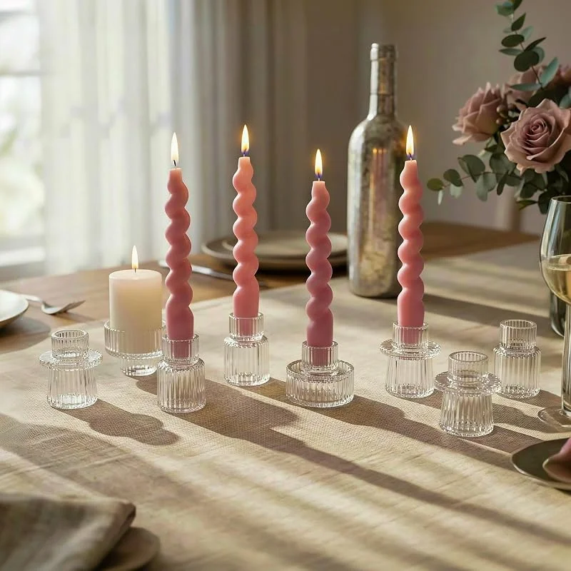 Collazoey Portavelas Cónicos de Cristal Transparente, Set de 9 — Cena a la luz de velas