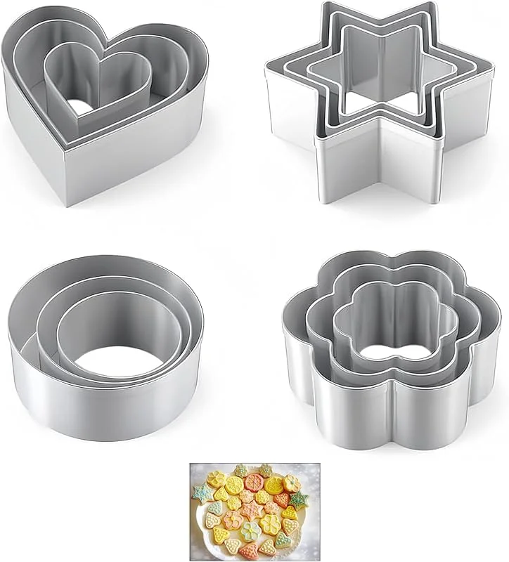 Yuannee Moldes Galletas, 12 Pcs Moldes de Galletas de Acero Inoxidable Cortadores de Galletas con Formas de Corazón Flor Estrella y Redondo para Repostería Rosquillas Pan Pastelería CumpleañOs Navidad — Hogar y cocina