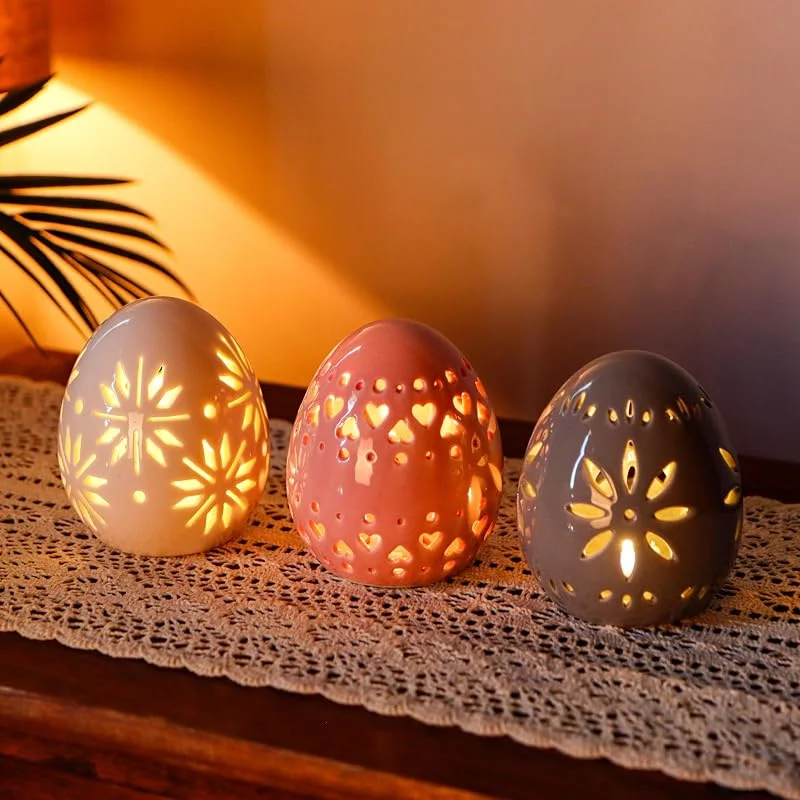 Visita la tienda de JHY DESIGN JHY DESIGN Set de 3 luces de cerámica con luz LED en forma de huevo — Cena a la luz de velas