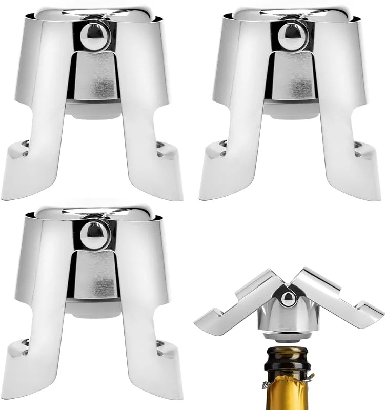 QWORK® 2 Piezas tapones botellas champán acero inoxidable, sellador al vacío botellas de vino, tapón para champán para vino espumoso — Vino y mesa festiva