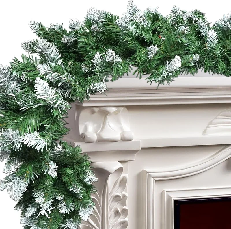 KUPITM6 Guirnalda de abeto artificial de 2, 7 m con nieve, guirnalda de Navidad verde para barandillas de escaleras, marco de puerta, mesa de comedor, chimenea, decoración navideña para interior y exterior — Decoracion Navidad
