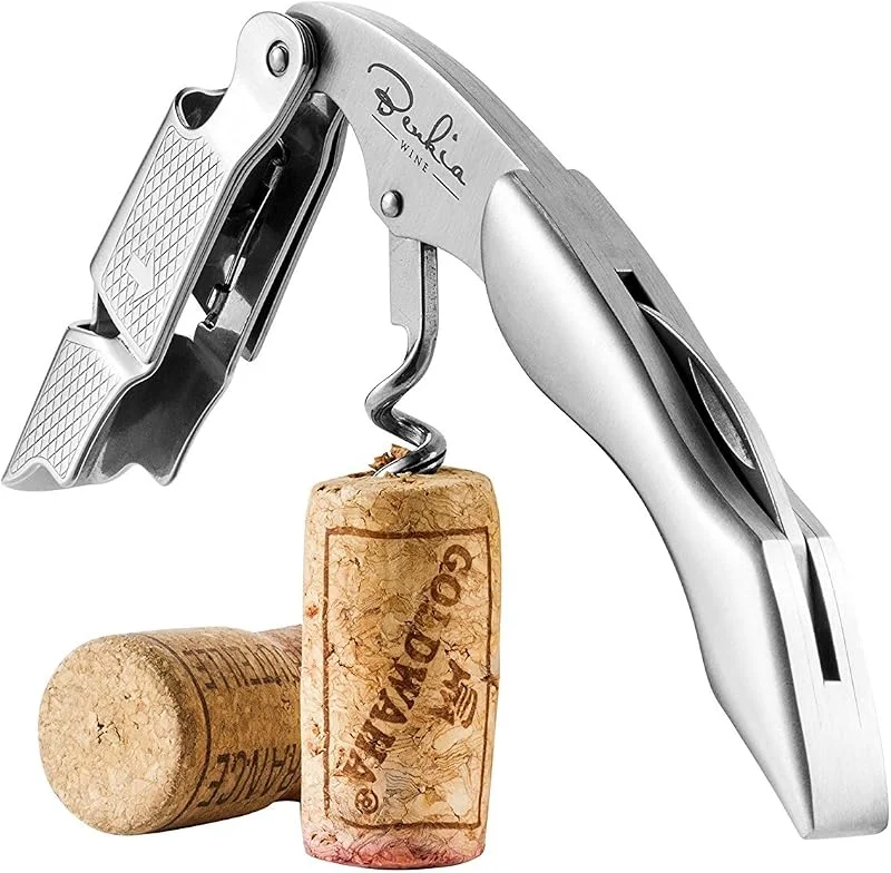 BENKIA Sacacorchos de camarero fabricado en acero inoxidable - Sacacorchos profesional de calidad gastronómica con abrebotellas y cortacápsulas — Vino y mesa festiva