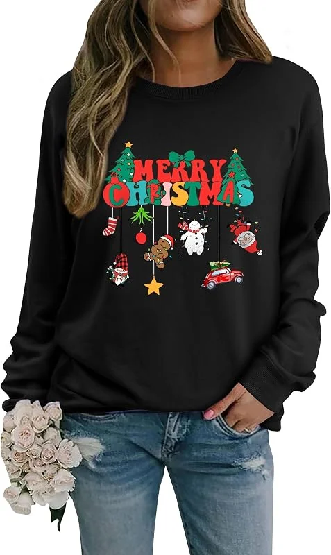 Visita la tienda de WIEIYM WIEIYM Jersey de Navidad para mujer, sudadera de manga larga, cuello redondo, manga larga, suéter de otoño, invierno, árbol de Navidad, estampado navideño, informal, sudadera de Navidad — Ropa Navidad