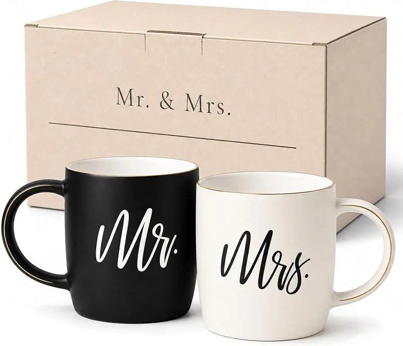 Visita la tienda de Triple Gifffted Gifffted Mr et Mrs Tazas, regalo de boda único para parejas, regalos para compromiso, cumpleaños, novia y novio, regalos de Navidad, set de café, original para parejas — Adviento y mesa