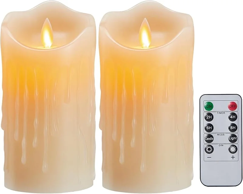 Koelaa Paquete de 2 Velas de Batería, Velas LED, Velas sin Llama, Velas que Funcionan con Pilas, Velas Remotas, Velas Electricas de Cera Reales, Velas para Navidad-7.5 * 15cm — Cena a la luz de velas
