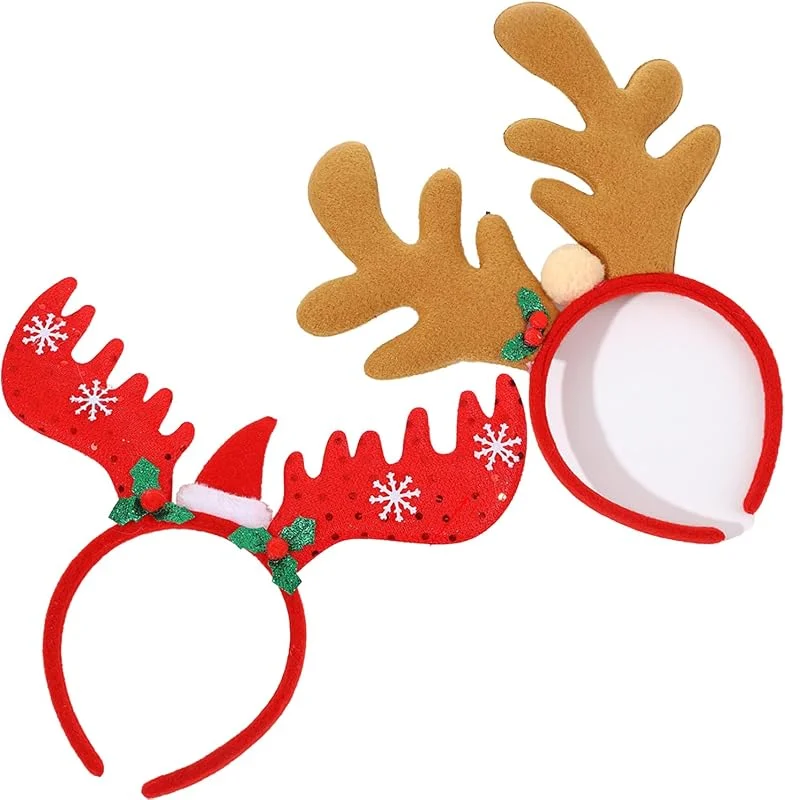 hankousi Paquete de 2 diademas de cuernos de reno, color marrón festivo y rojo claro, juego de diademas de Navidad para adultos y niños, divertidos accesorios de Navidad para el cabello para fiestas — Ropa Navidad