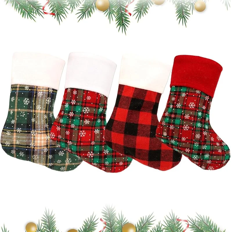 KASESSS 4 Piezas Medias De Navidad, Calcetines NavideñOs De Punto para Llenar Y Colgar A Cuadros Calcetines Navidad Chimenea, Christmas Stockings para DecoracióN áRboles, Chimeneas, Escaleras — Decoracion Navidad