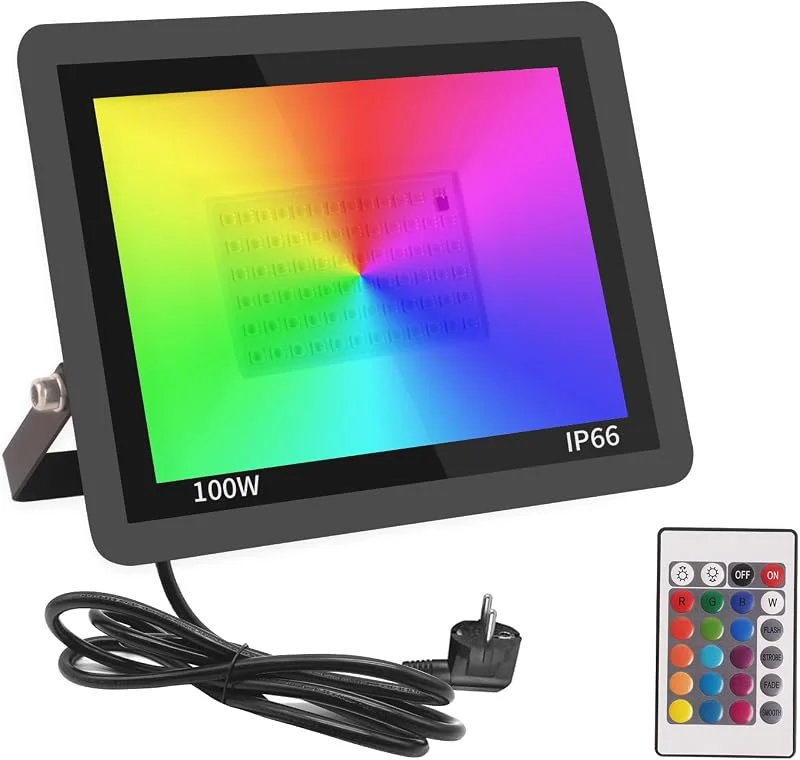Visita la tienda de Fosingut RGB Focos Led Exterior, 100W Foco Proyector LED Exterior Regulable con Control Remoto, Impermeable IP66 Lámpara RGB Foco Led Interior 16 Colores 4 Modos Para Fiesta, Jardin, Navidad, Paisaje Deco — Luces Navidad