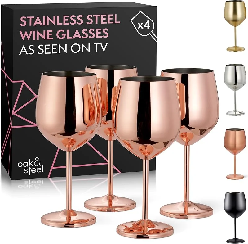 Visita la tienda de OS Oak & Steel ENGLAND Oak & Steel - 4 Elegantes Copas De Vino De Acero Inoxidable Oro Rosa - Mantiene Su Bebida Fresca, 520ml — Vino y mesa festiva