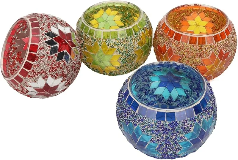 Risegun Portavelas de cristal de mosaico, portavelas de té, jarrón o bolígrafo, romántico, decoración del hogar, para cumpleaños, Navidad, mesa de fiesta, 2, 2 x 6 x 5 x 8, 4 cm — Cena a la luz de velas
