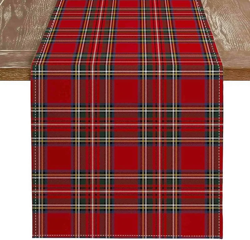 Kiatuniya Camino de Mesa Navidad Rojo Verde Tartán Cuadros Decorativas Invierno Pequeño Mantel Moderno Navideño para Cocina, Fiesta, Decoración de Mesa, 40 x 140 cm — Hogar y cocina