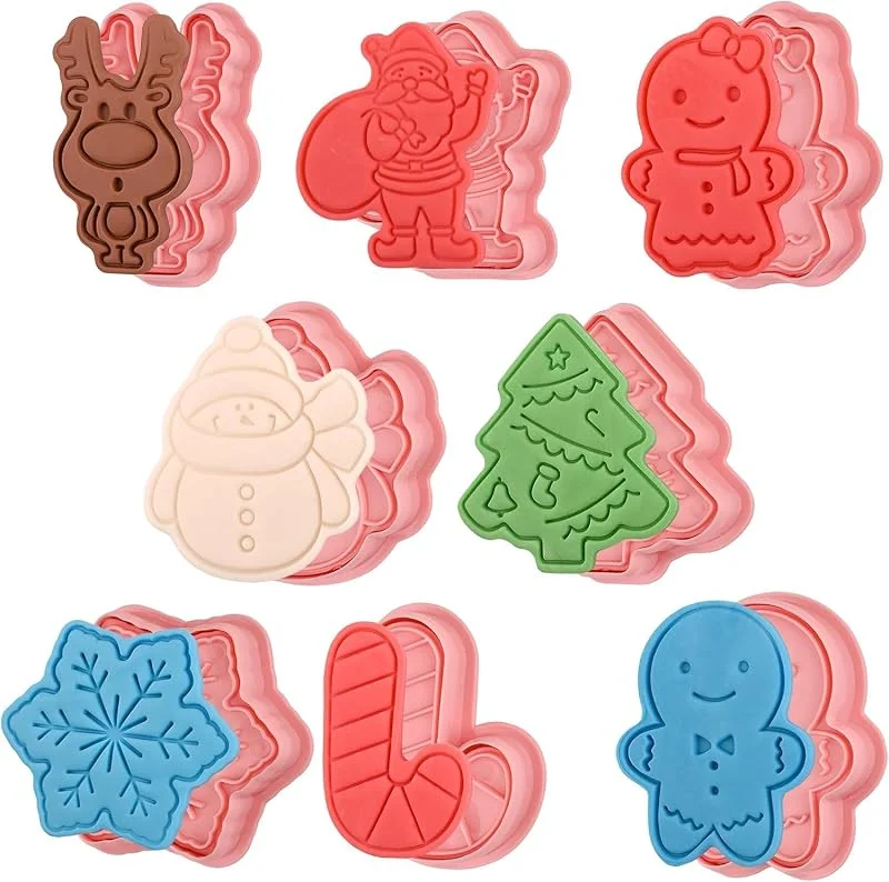 Zempertoopa Juego de 8 cortadores de galletas de Navidad, reutilizables, de plástico, incluye pan de jengibre, Papá Noel, etc — Hogar y cocina