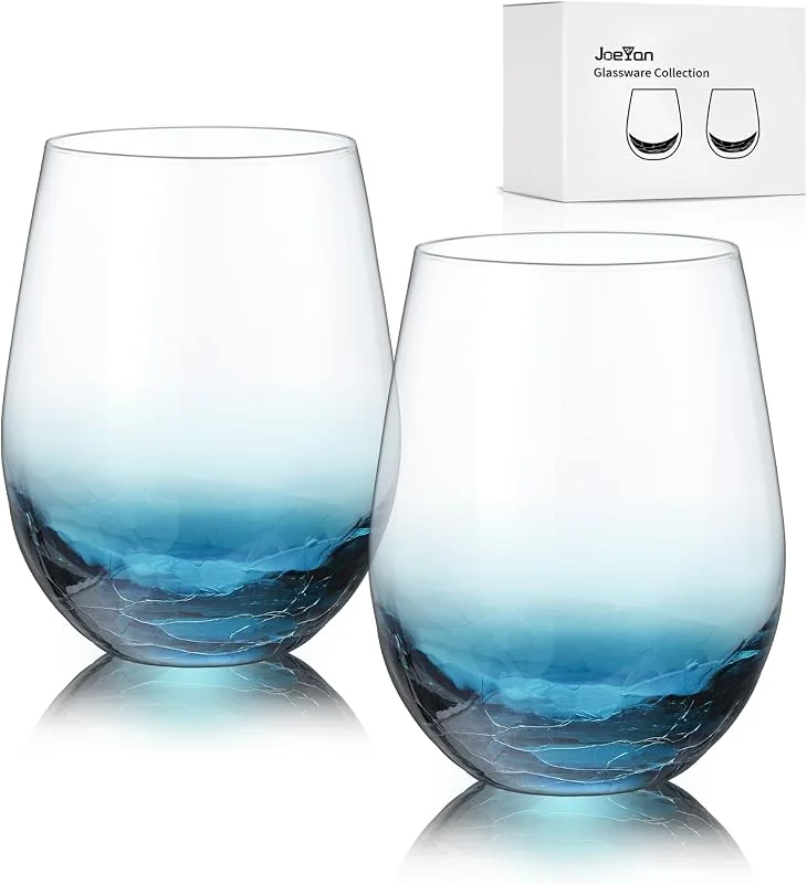 Visita la tienda de Joeyan Joeyan 560ml Copa de Vino Tinto de Cristal sin Tallo Azul Grieta, Juego de 2 — Vino y mesa festiva