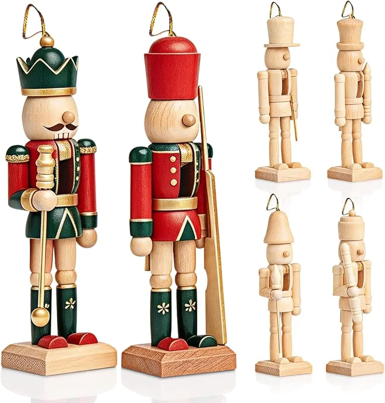 Gadpiparty 6 piezas de madera Cascanueces Figura para pintar decoración — Decoracion Navidad