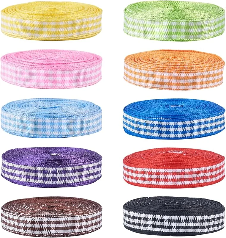 Visita la tienda de PH PandaHall Pandahall - 10 rollos de cinta de cuadros de 1 cm x 9 m, varios colores, borde de alambre, para lazos para el pelo, costura, envoltorios de regalos, bodas, vacaciones, decoración de fiestas — Envoltorio regalo