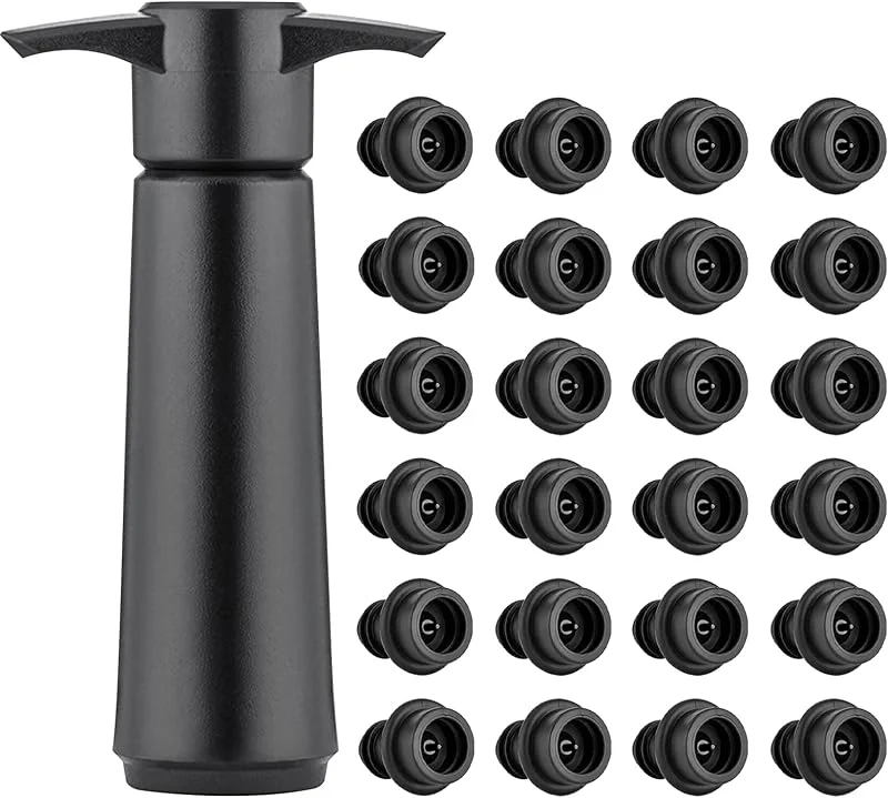 TOWEBOORY Bomba de Vacío Wine Saver con 4, 20, 24 Tapones, Tapón de Vacío de Vino Set de Bomba de Vacío y Tapóns para Vino Sellador de Botellas Reutilizable Que Mantiene el Vino Fresco (24 Tapones) — Vino y mesa festiva